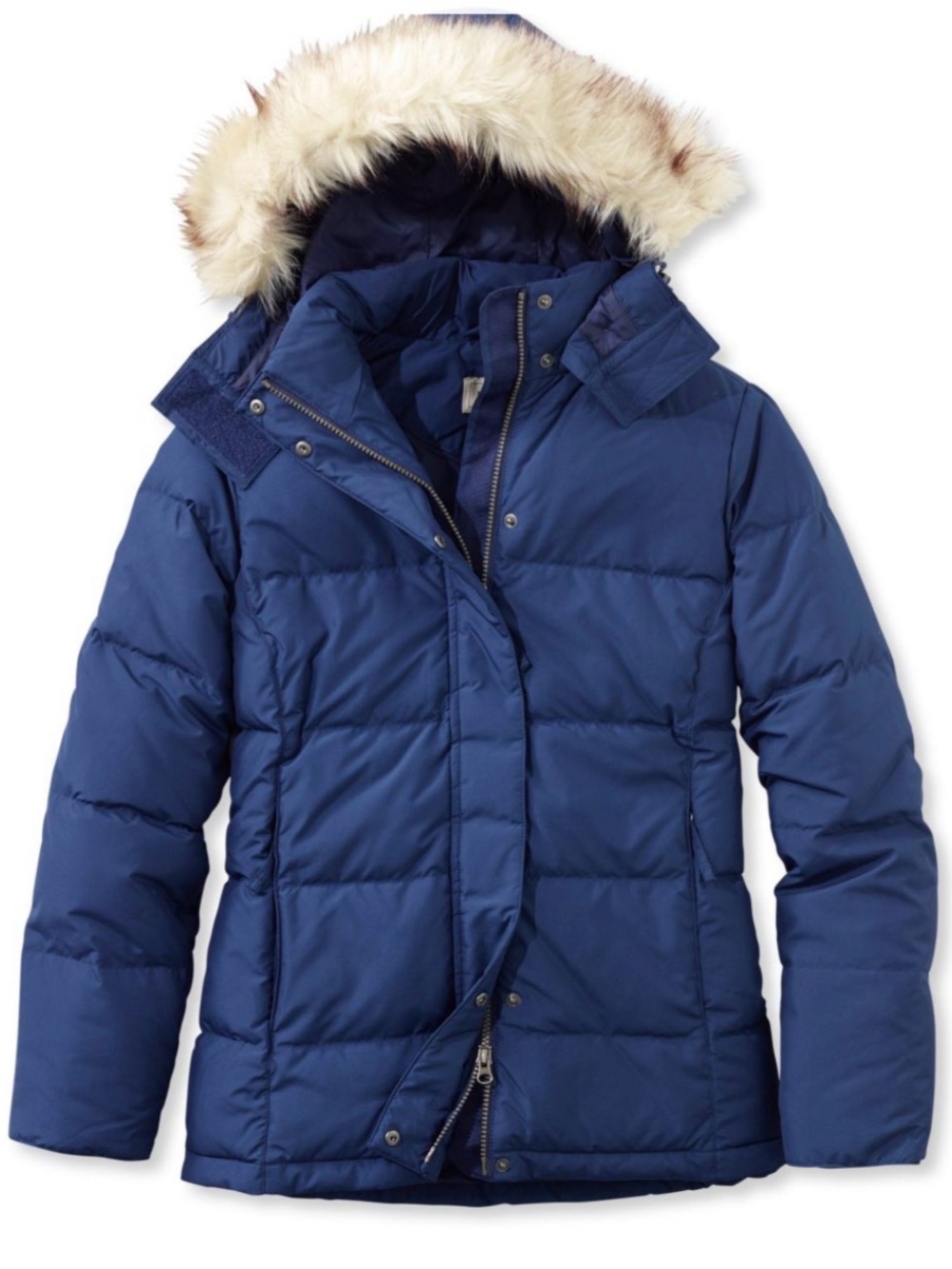 L.L.Bean Ultrawarm Down Parka Coat Large Blue Faux Fur Hood Winter Jacket